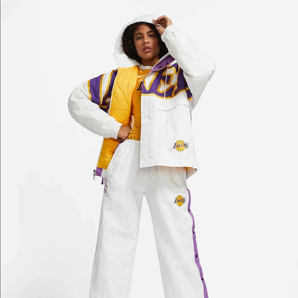 NWT NIKE X AMBUSH LAKERS WHITE PURPLE PUFF JACKET - Picture 8 of 17